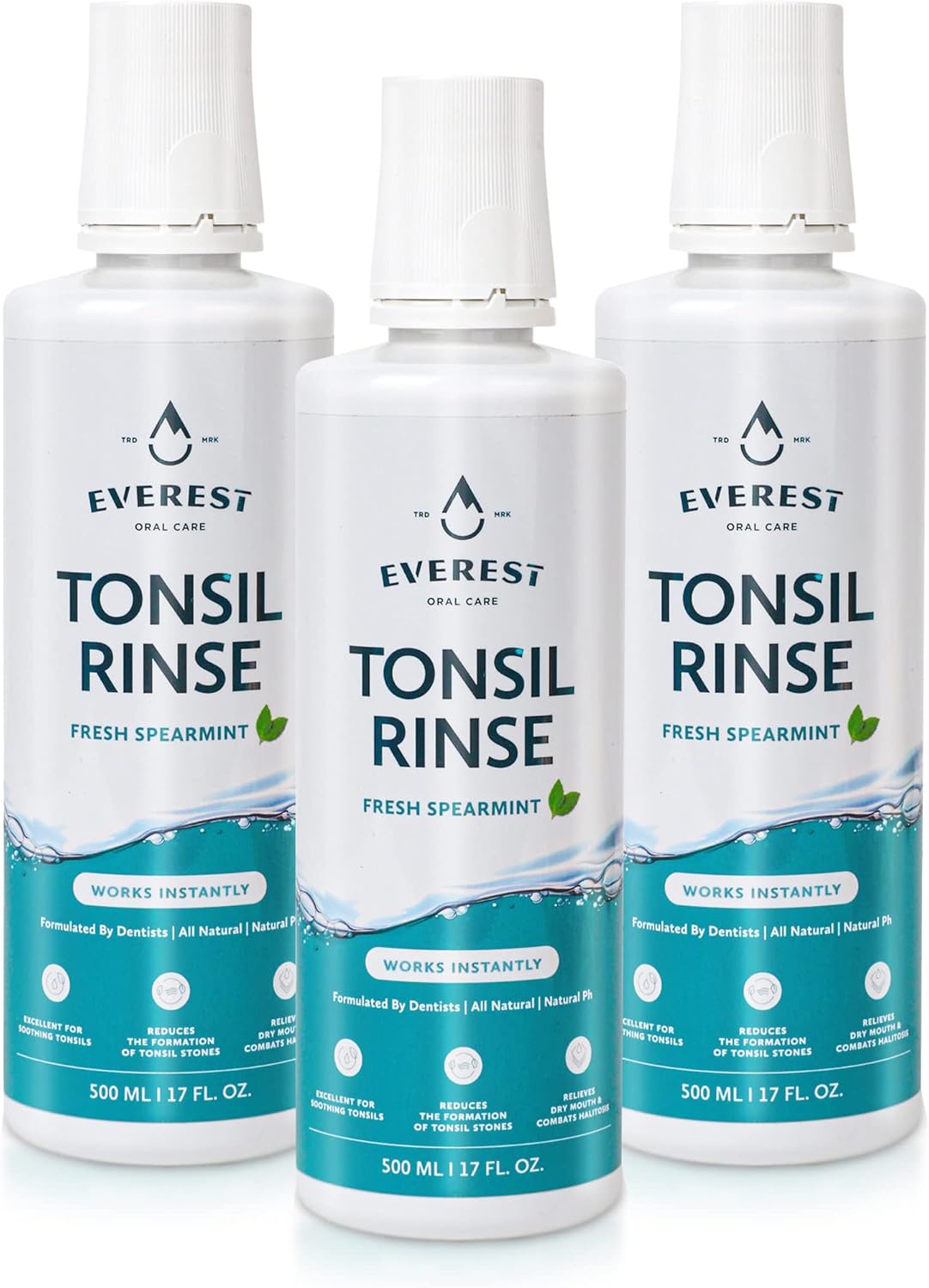 3 Pack - Everest Natural Tonsil Stone Mouthwash Mouth Wash 17oz - Spearmint